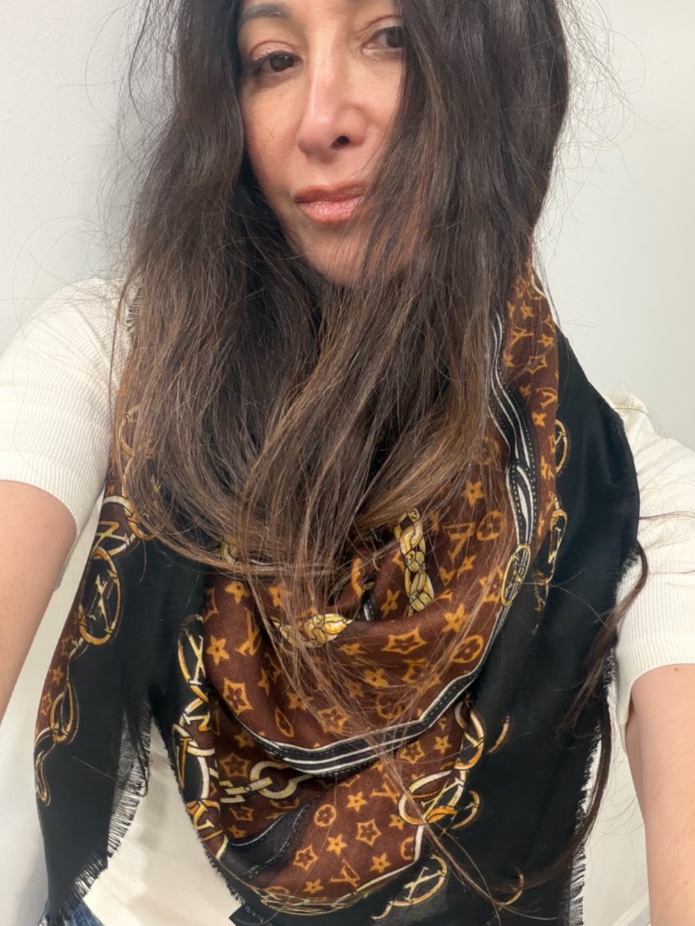 Brown & Black Monogram  Scarf with Chain Motif